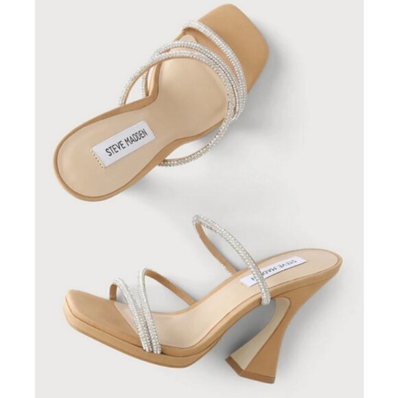 💕STEVE MADDEN💕 Libbie Camel Nubuck Rhinestone High Heel Platform Sandals ~ 11 - Picture 3 of 13